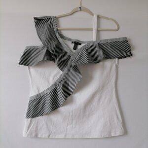 INC International Concepts White One Shoulder Ruffle Striped Top Size XL